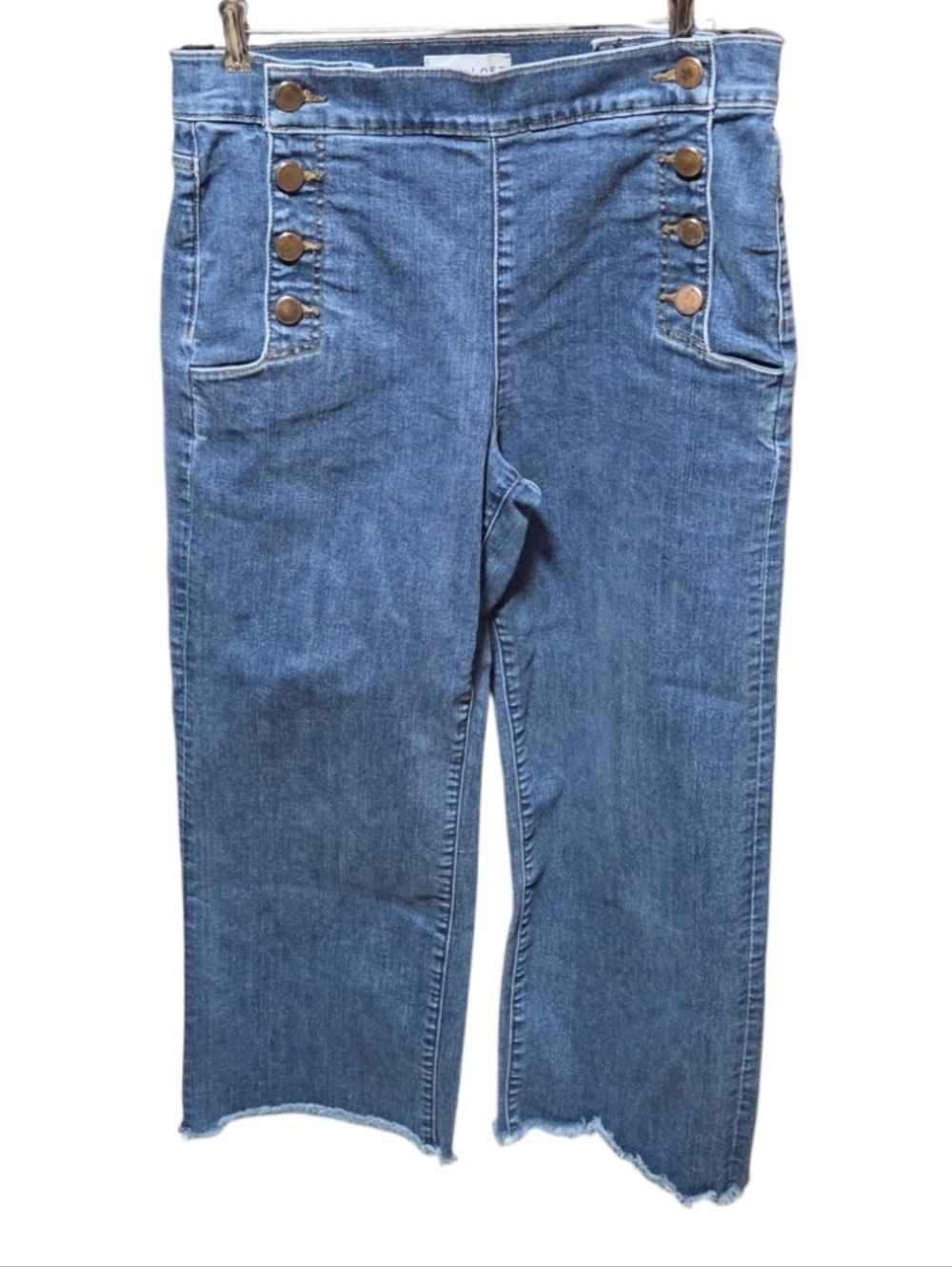 Loft Modern Wide Leg Cropped Raw Hem Front Button Jeans Size 8